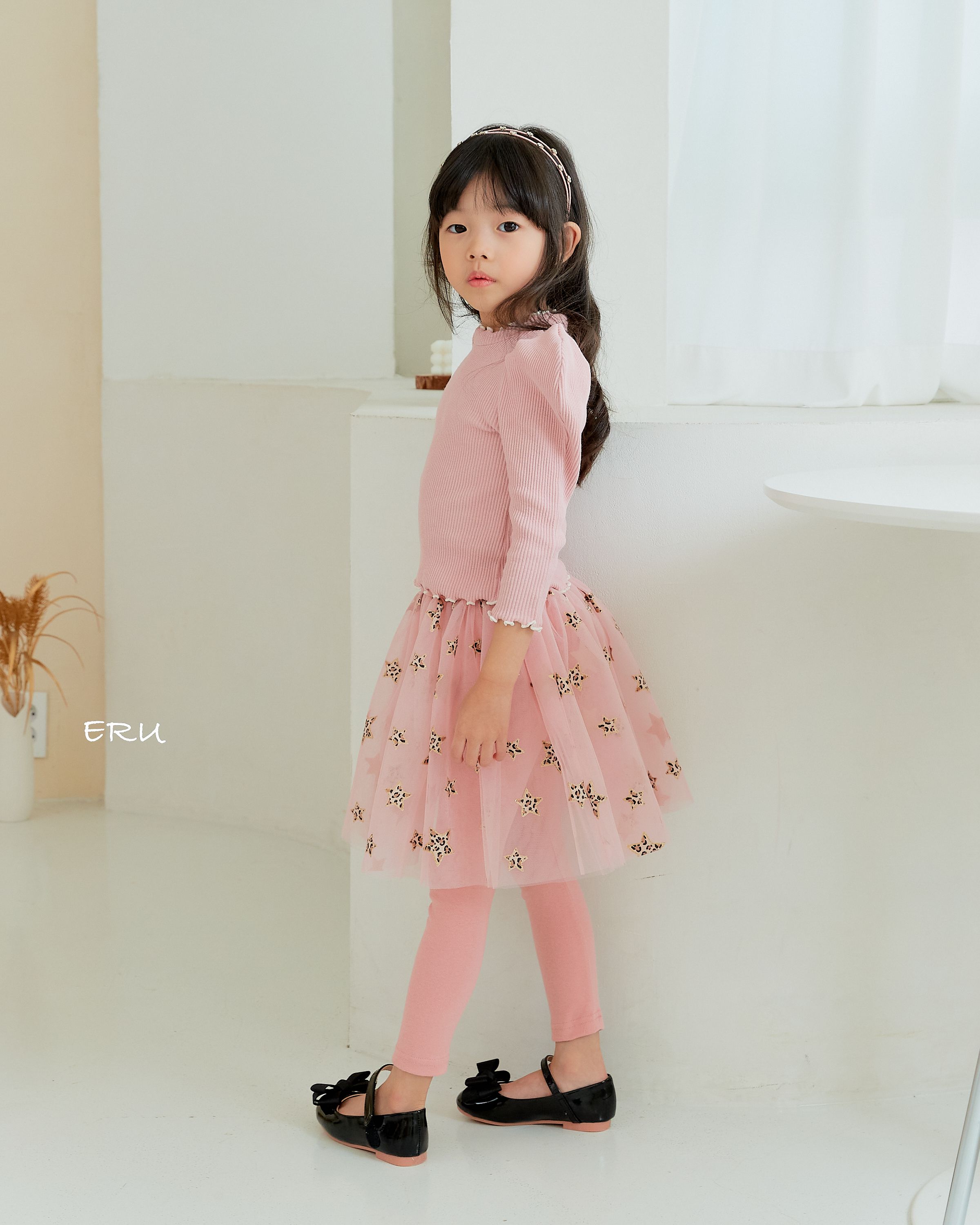 韓國 ERU - 豹紋星星點綴網紗內搭褲裙-粉