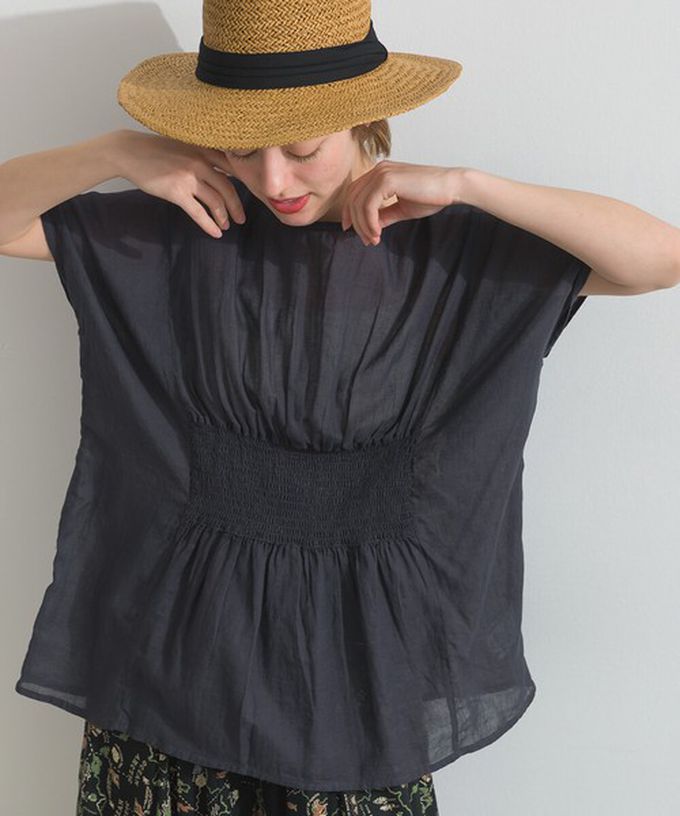 日本 Lupilien - 印度棉 人字紋清爽飄逸瘦腰短袖上衣-象牙白