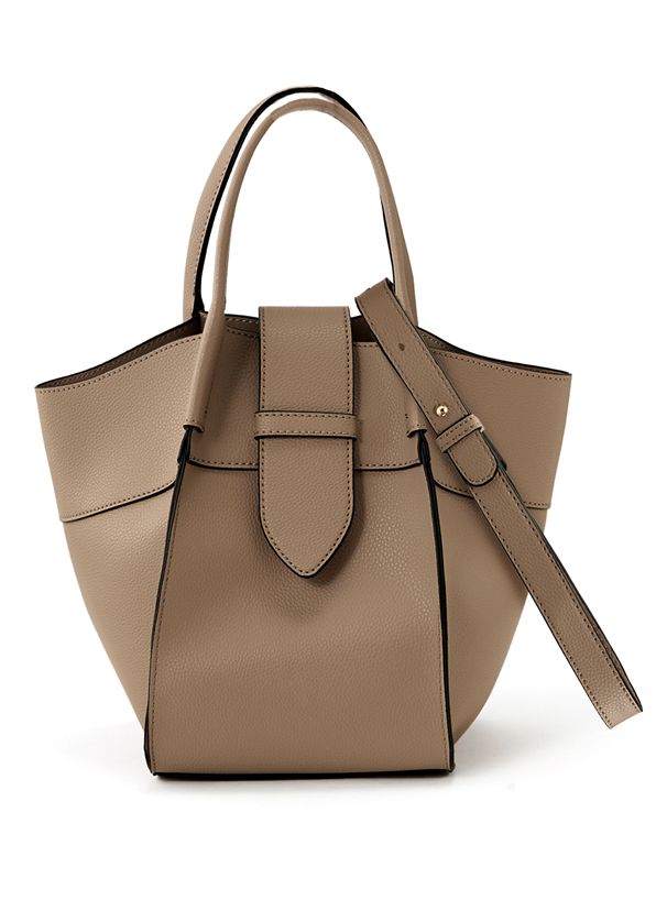 日本 GRL - 2way仿皮大開口托特包/側背包-棕