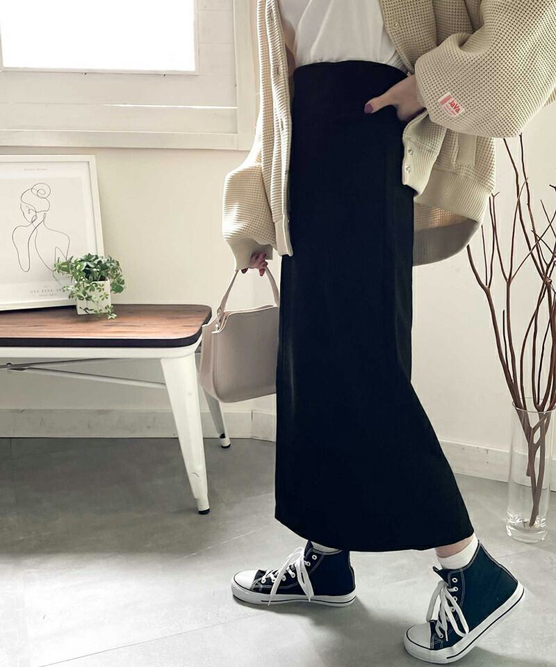 日本 Classical Elf - 麂皮質感後鬆緊修身長裙-咖啡