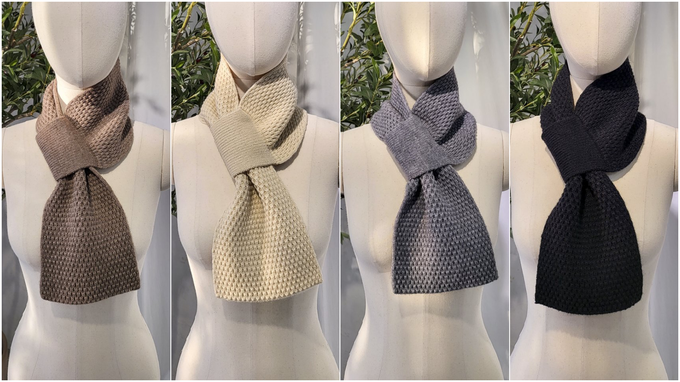 韓國 MAY - 素雅鬆餅紋穿洞式圍巾-黑