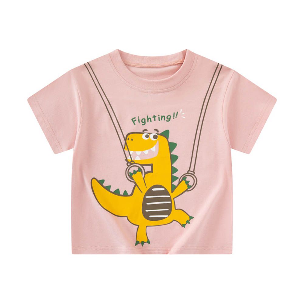 純棉短袖上衣-Fighting恐龍-粉色