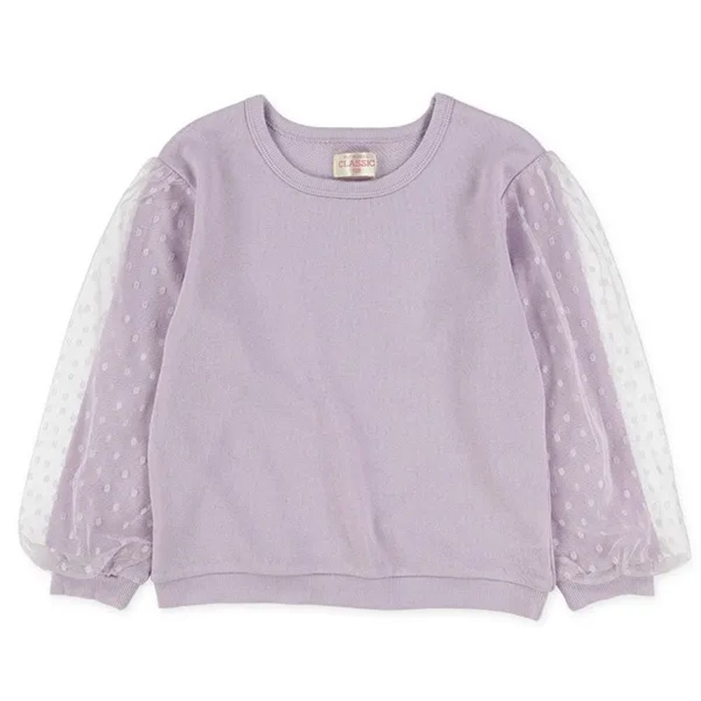 夢幻點點薄紗蓬蓬長袖上衣-紫