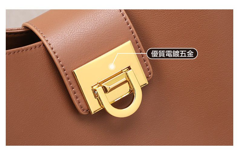 真皮時尚水桶包/單肩斜背包-棕色 (27.5x22.5x10.5cm)