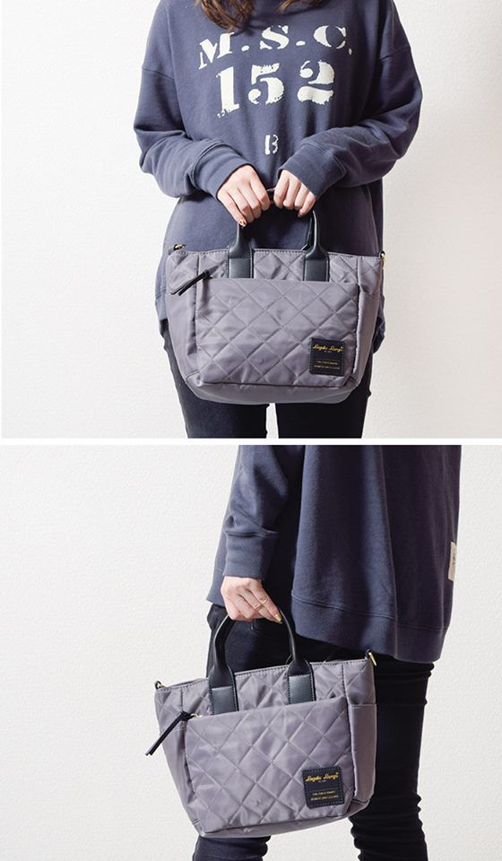 日本 Legato Largo - 菱格紋微光斜挎包-GY灰色 (32x21x10cm)