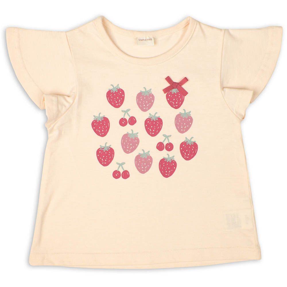 T恤-袖子荷葉邊-淺卡其色