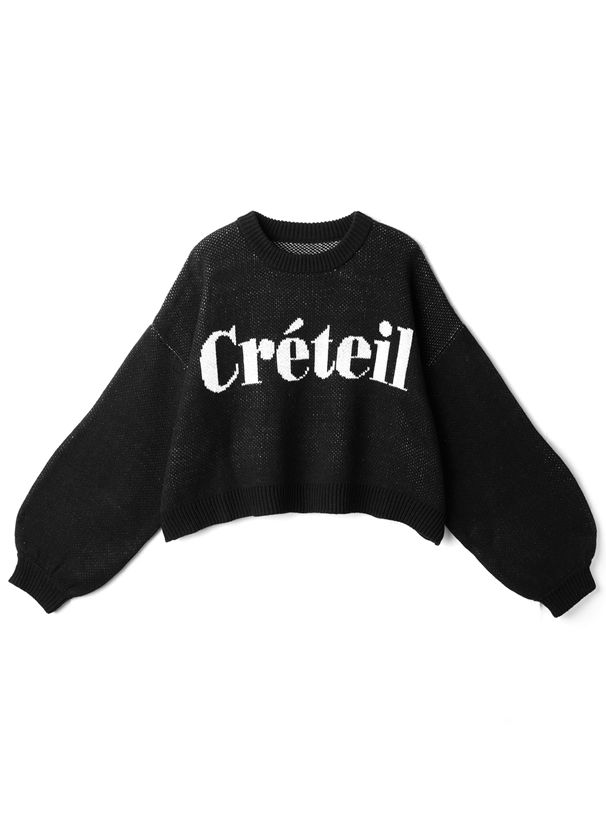 日本 GRL - 英文撞色提花短版針織毛衣-米