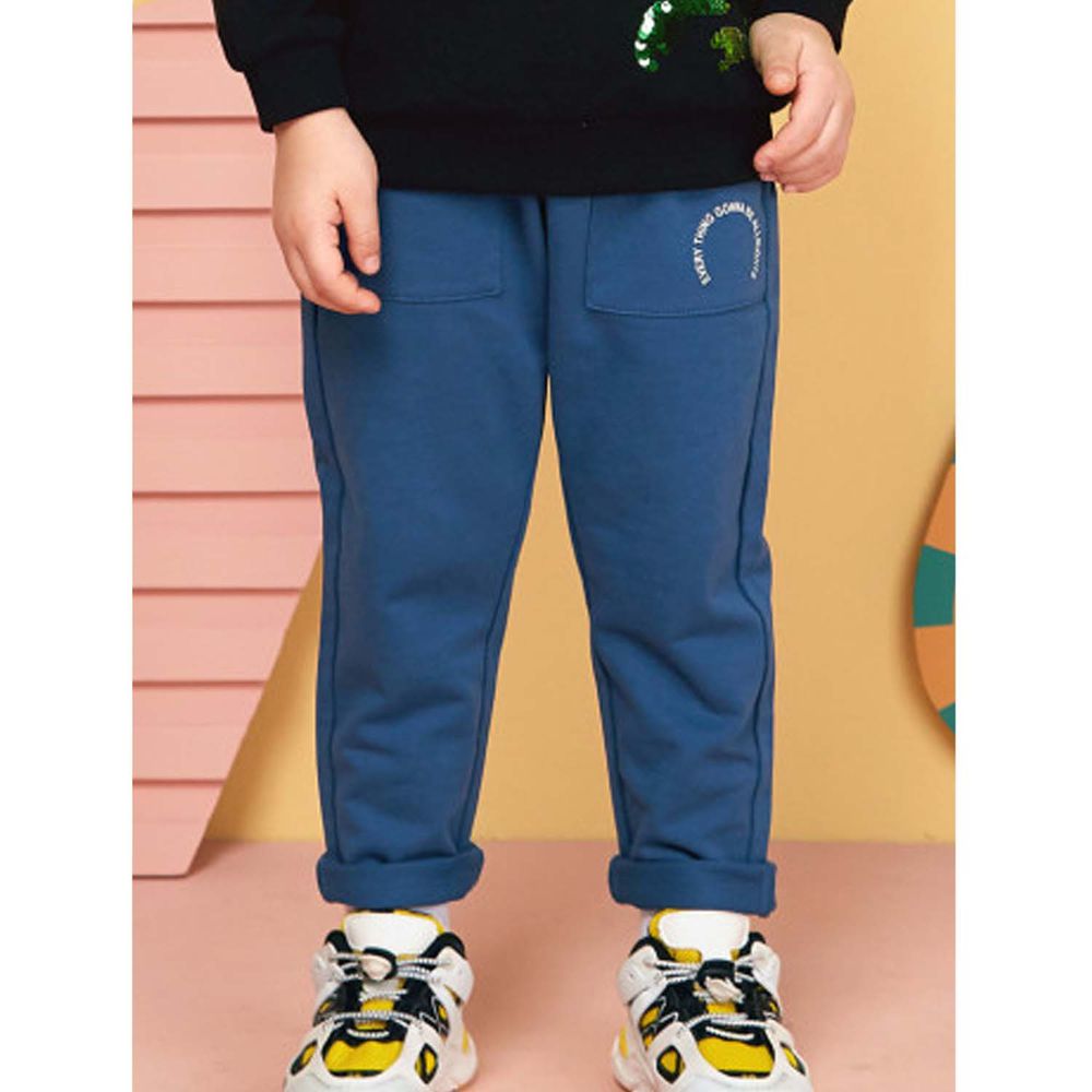 韓國 WALTON kids - 鬆緊褲頭休閒彈力褲-藍