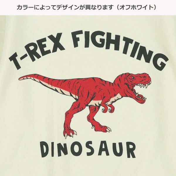 日本西松屋 - 裏毛圓領印花長袖上衣-迅猛龍-米白