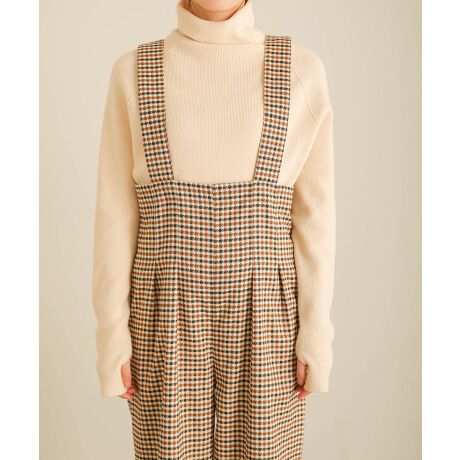 日本 Bab - 文藝少女歐風吊帶褲-格紋-卡其