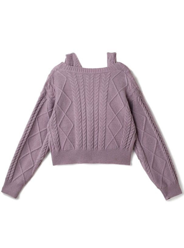 日本 GRL - 不對稱剪裁針織背心+短版外套兩件組-紫