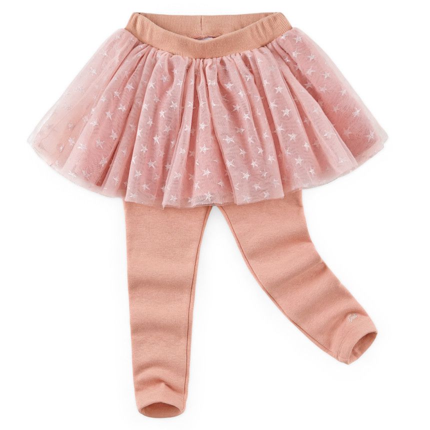 韓國 Jelispoon - (內刷毛)燙金星星網紗褲裙-粉紅