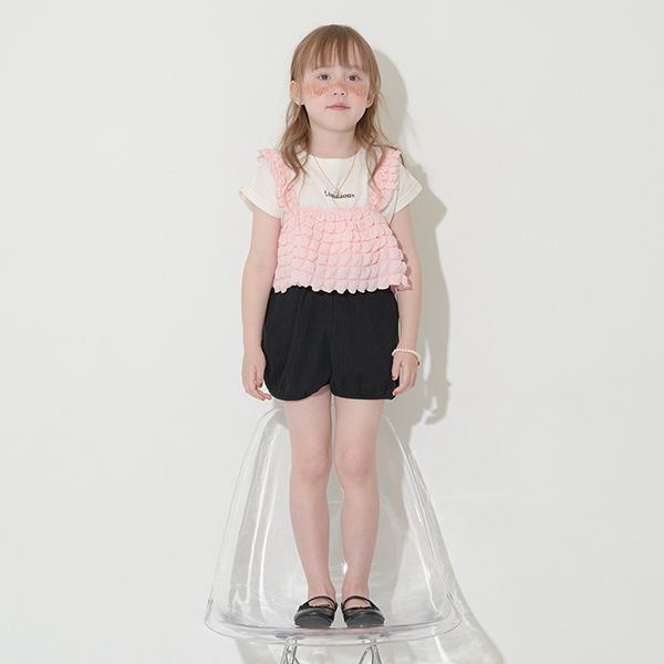 日本 Lycee mine - 泡泡短背心+短袖上衣(時尚二件組)-嫩粉紅