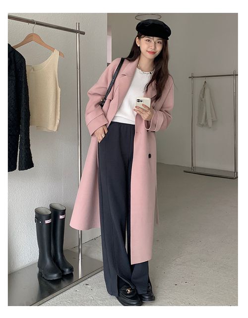 腰鬆緊顯瘦車線開衩長褲-殼灰