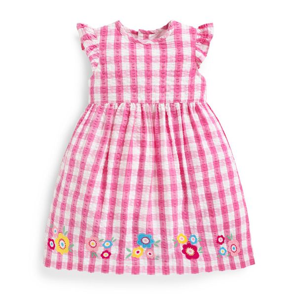 英國 JoJo Maman BeBe - 嬰幼兒/兒童100% 純棉無袖洋裝-粉格紋小花