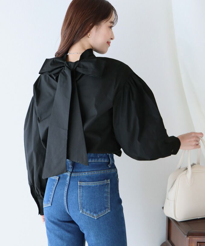 日本 BLUE EAST - 前後2way大蝴蝶結綁帶長袖襯衫-白