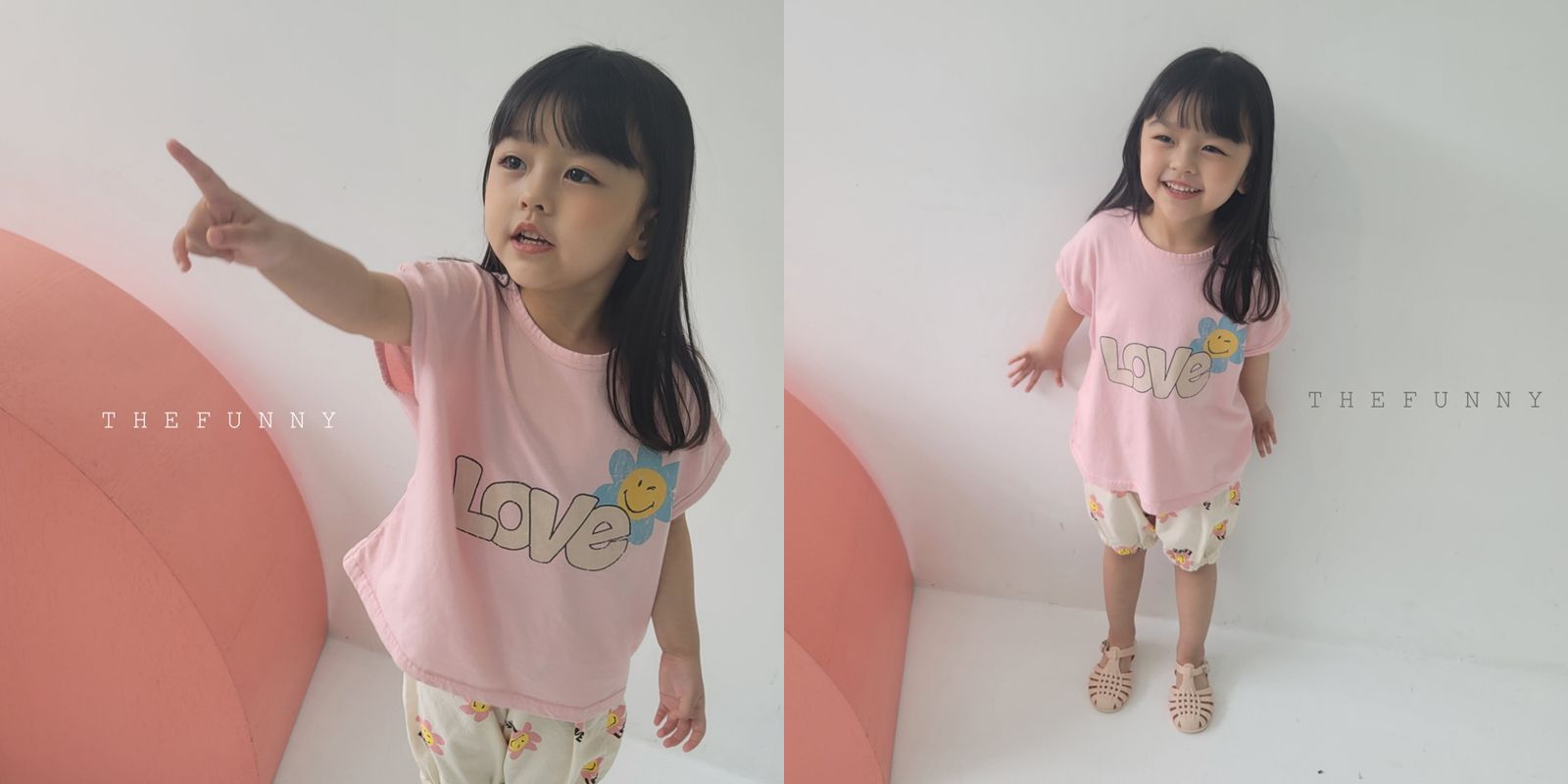 韓國 The Funny - LOVE花朵純棉T-粉紅