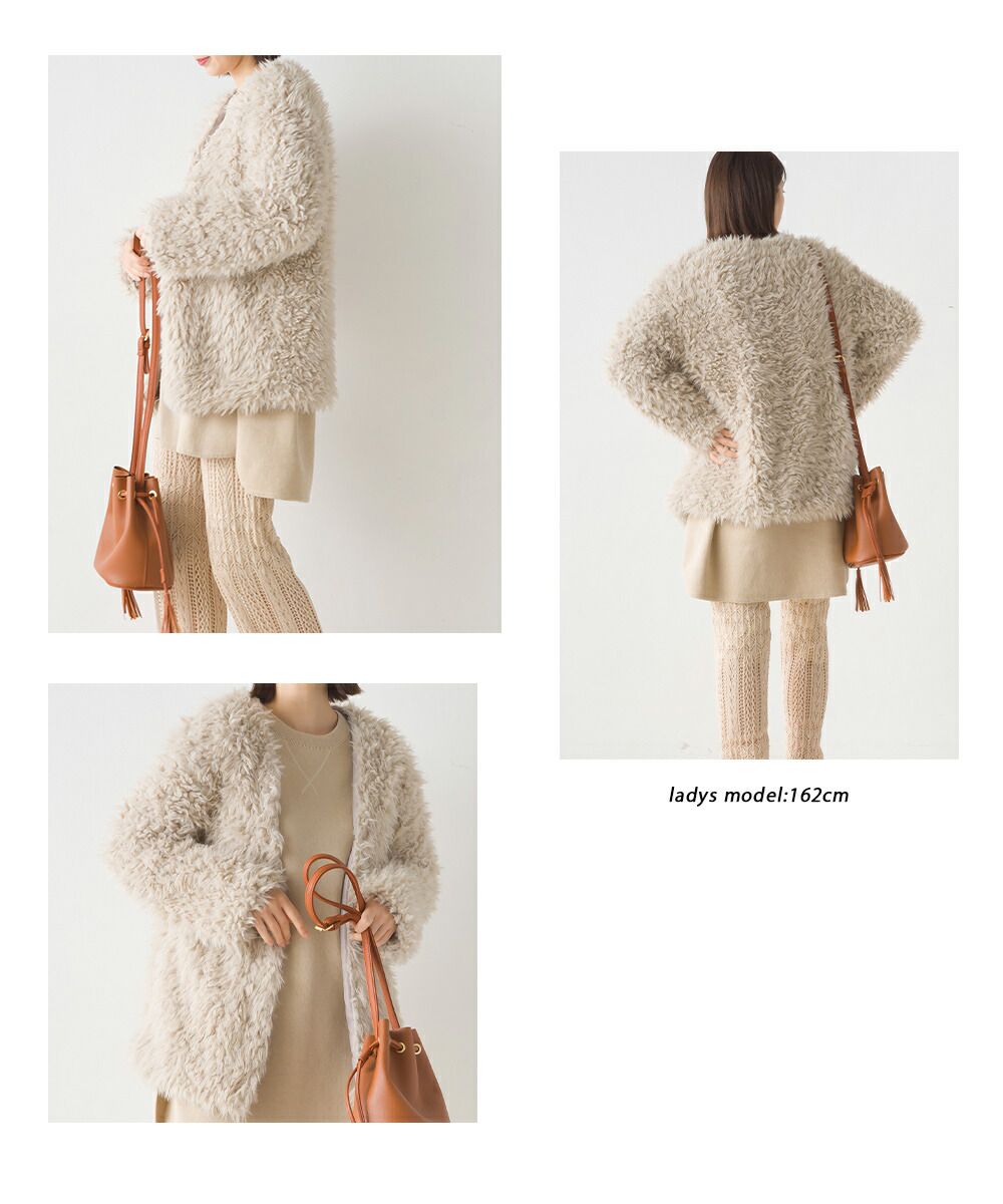 日本 OMNES - 毛茸茸開襟休閒外套-淺米