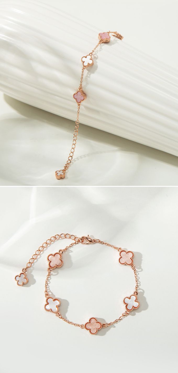 韓國 Soo&Soo - 雙面幸運草拋光手鏈-紫 (長度16cm)