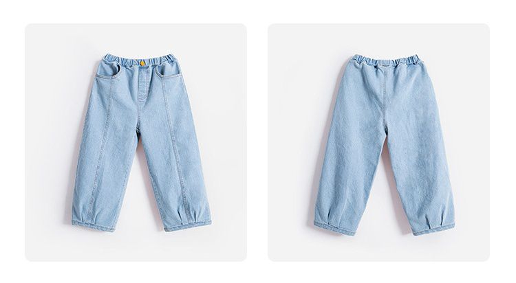 純棉寬鬆休閒牛仔長褲-淺藍色