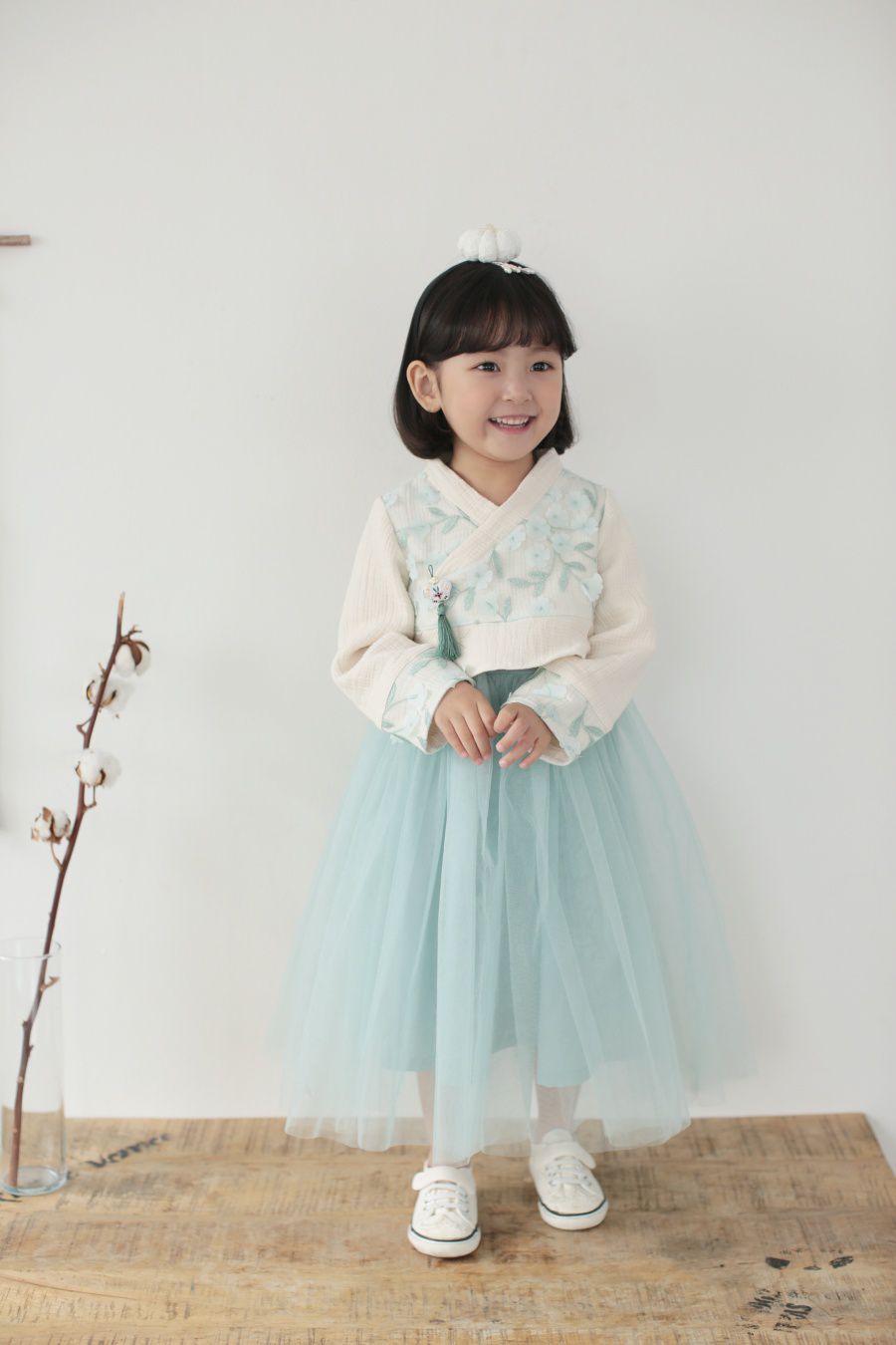 韓國 Dalla - 片片花朵流蘇2件式生活韓服-薄荷綠