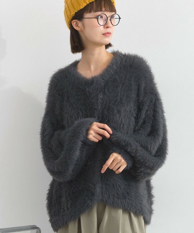 日本 Lupilien - 柔和蓬鬆毛海繭型針織開襟衫/外套-米白