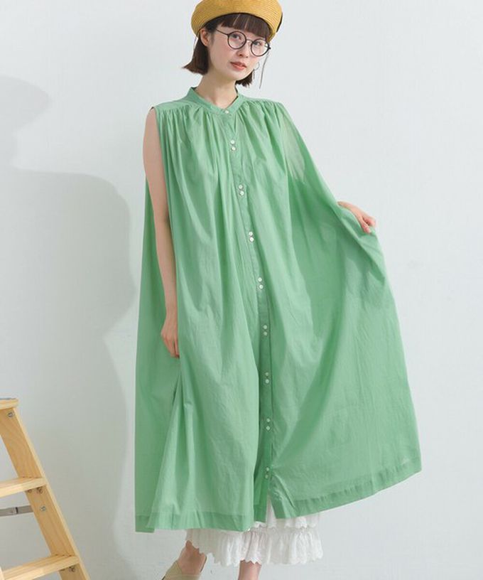 日本 Lupilien - 100%印度棉 清爽素色無袖洋裝-藍紫