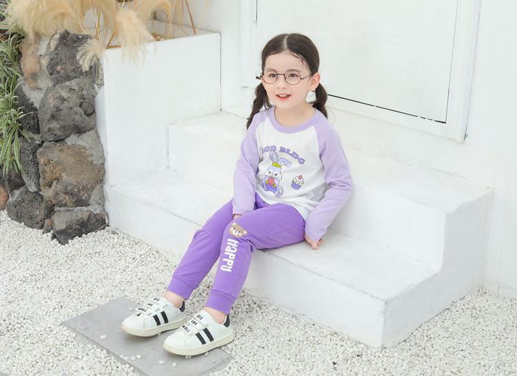 純棉縮口運動長褲-Happy熊熊-紫色