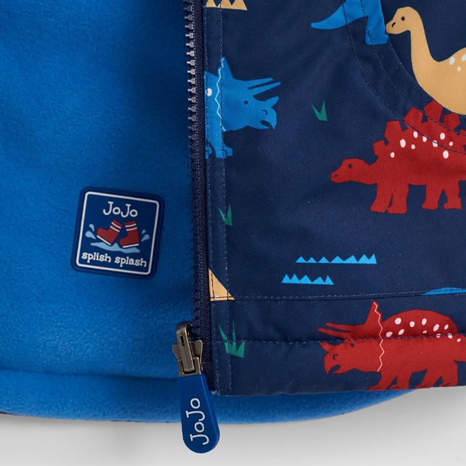 英國 JoJo Maman BeBe - 雙面防風/水連帽保暖刷毛外套-恐龍樂園