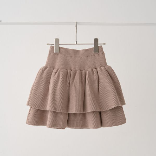 日本 Lycee mine - 蛋糕層次摺邊針織短裙-深卡其