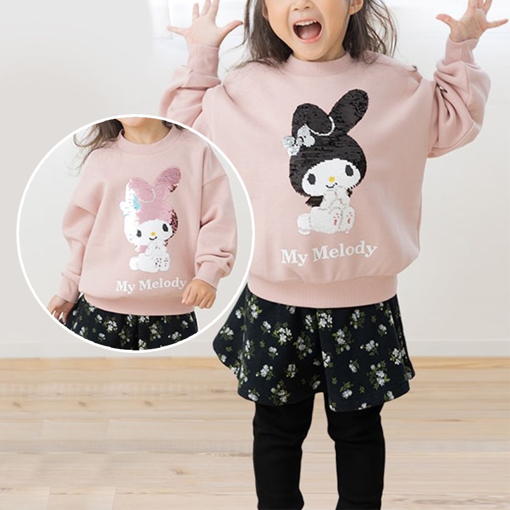 立體聯名角色裏起毛長袖上衣-亮片卡通人物美樂蒂-粉紅