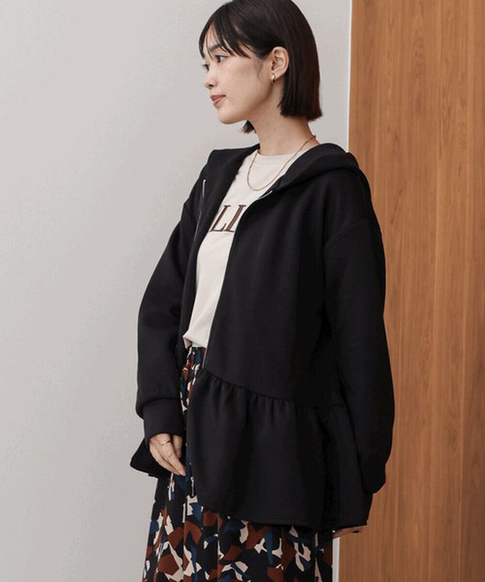 日本 Bab - 可愛荷葉下擺連帽運動風外套-焦糖棕