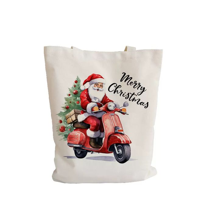 聖誕節精美印刷帆布提袋配拉鍊收納袋-2件組