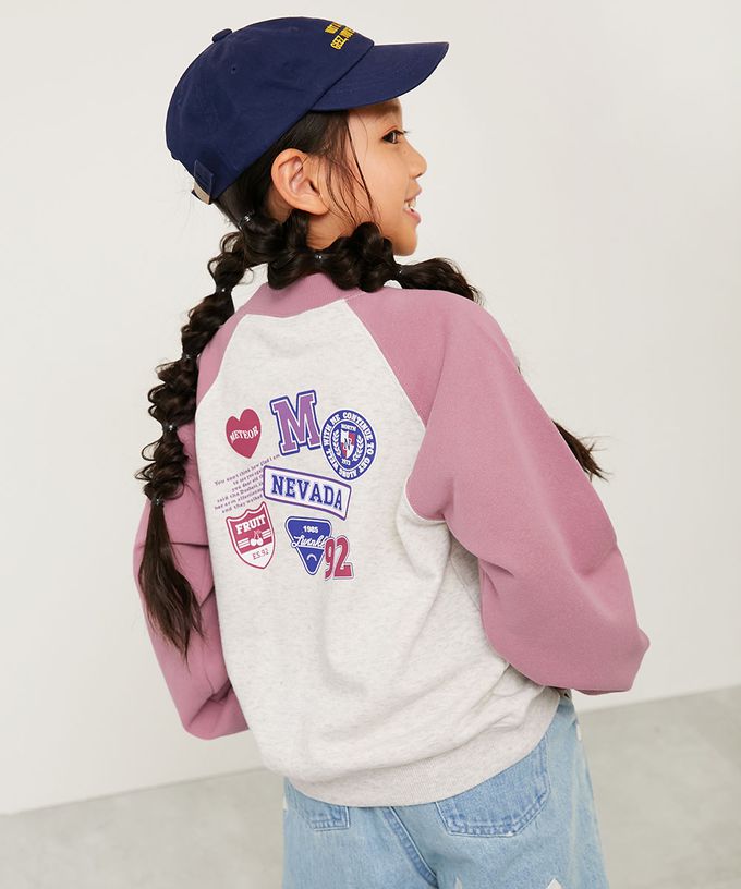 日本 devirock - 熱銷定番 女孩印花縮口長袖上衣-草莓鬆餅-燕麥