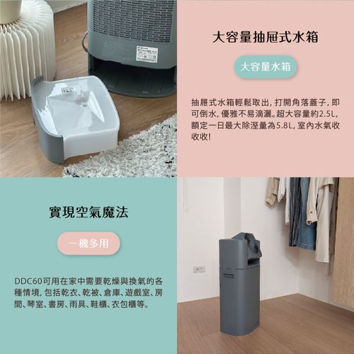日本IRIS DDC-60 乾燥循環除濕機 | 空氣魔法師、冷風循環扇、極致乾燥 (灰藍色)