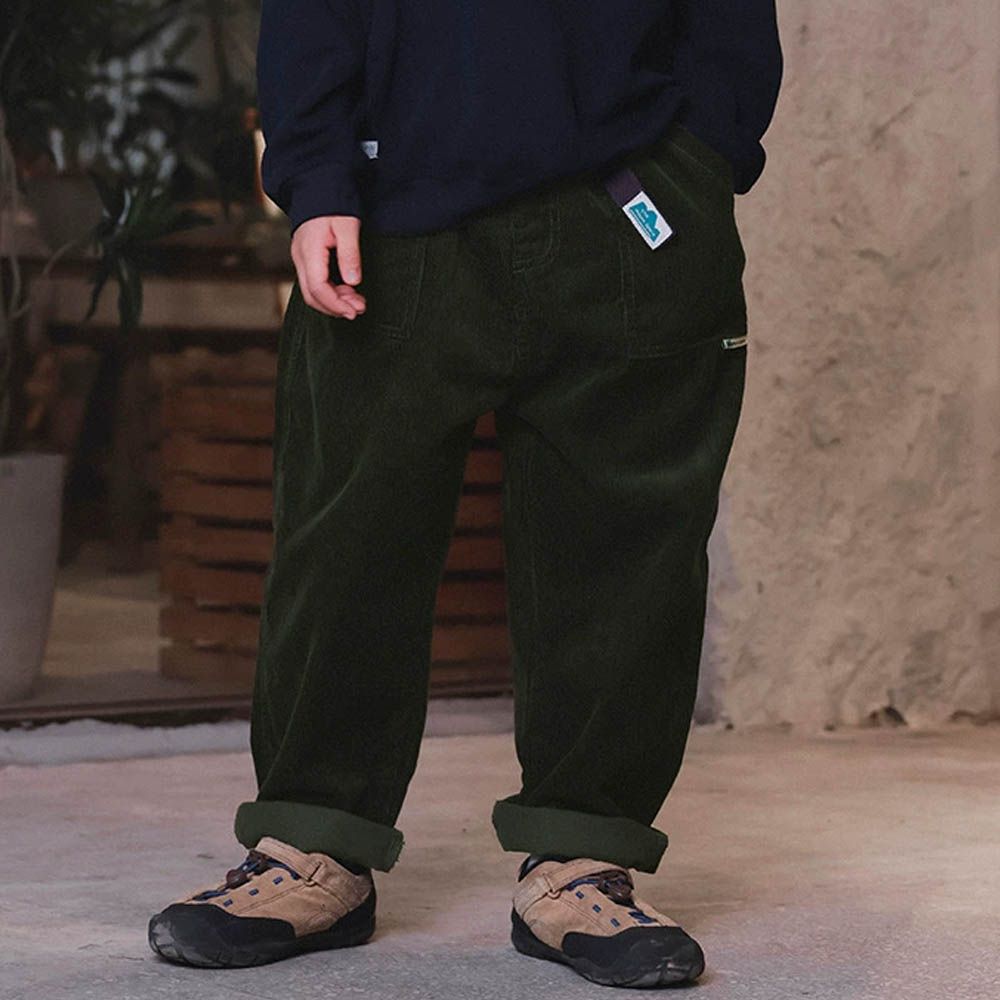 純棉燈芯絨腰帶休閒長褲-深綠