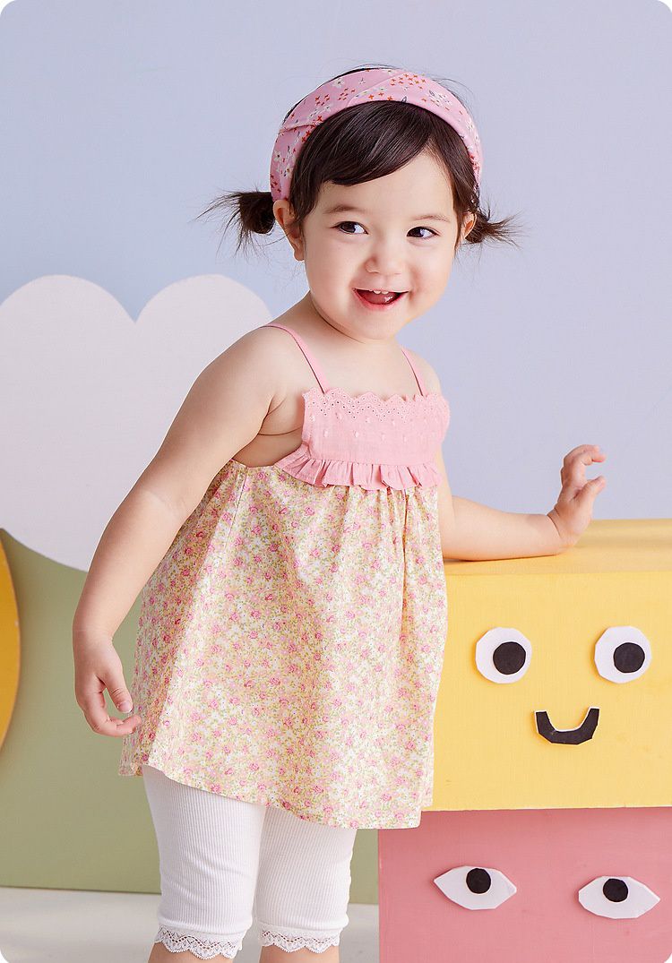 田園風純棉吊帶洋裝-碎花款-粉色