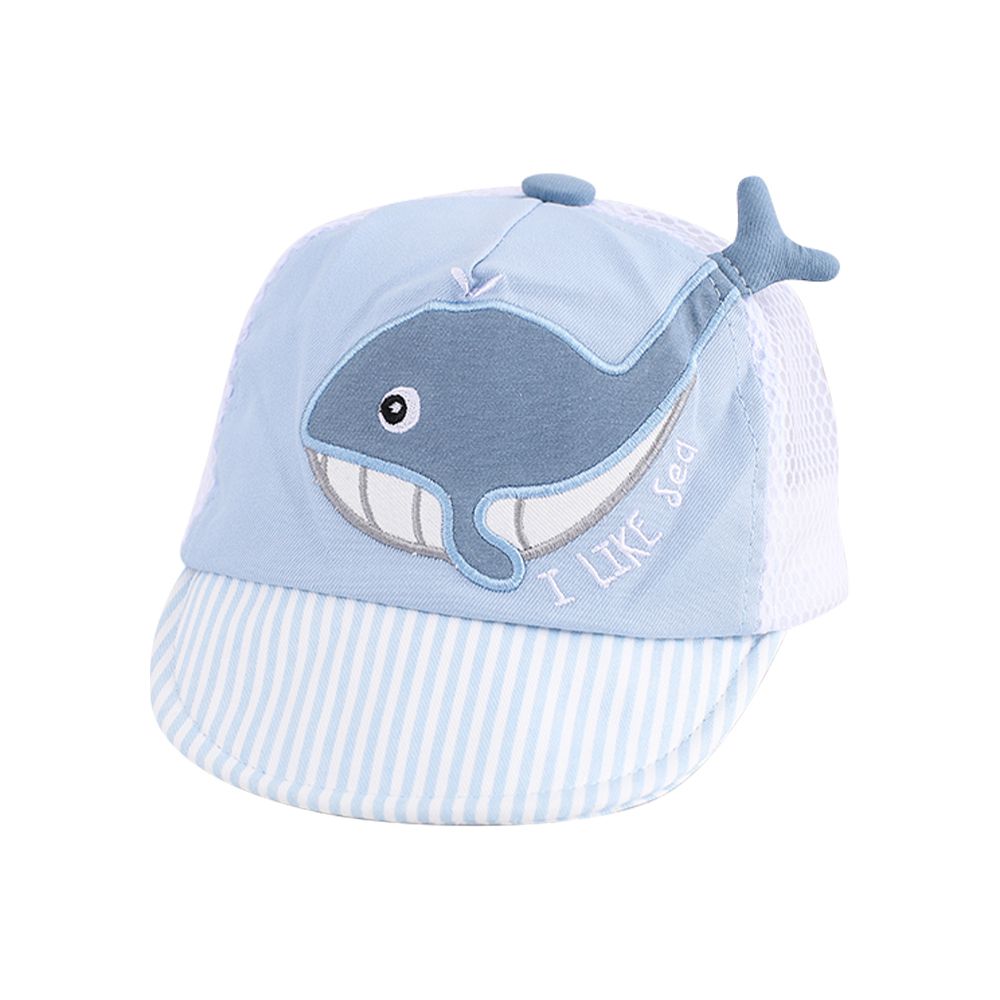 JoyNa - 寶寶遮陽帽 嬰兒棒球帽 透氣網格鴨舌帽 鯨魚立體尾巴-藍色
