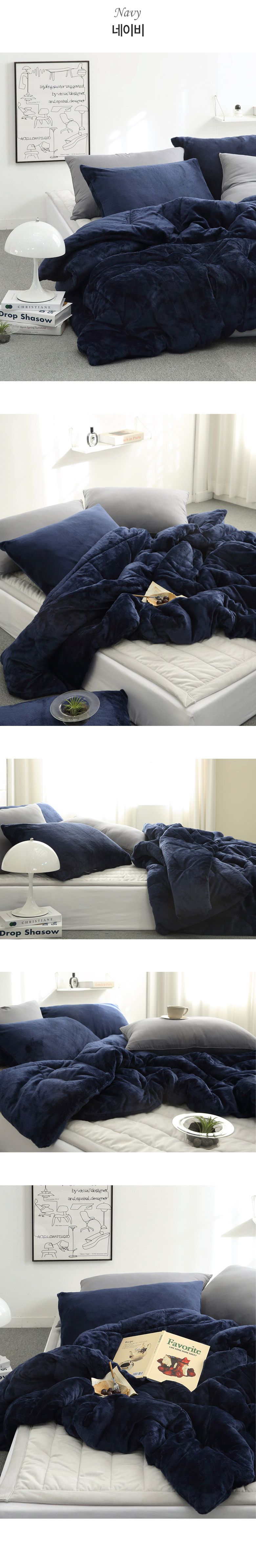 韓國 FLORA - 5mm雙面超細短絨毛棉被(冬被)-深藍