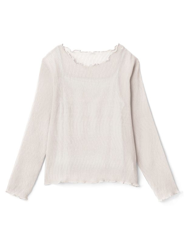 日本 GRL - 木耳領透膚長袖上衣-灰棕