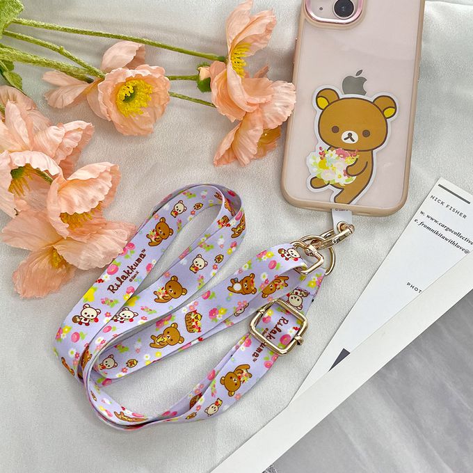 拉拉熊 - Rilakkuma  正版授權 多功能手機夾片掛繩組-花圈(紫)