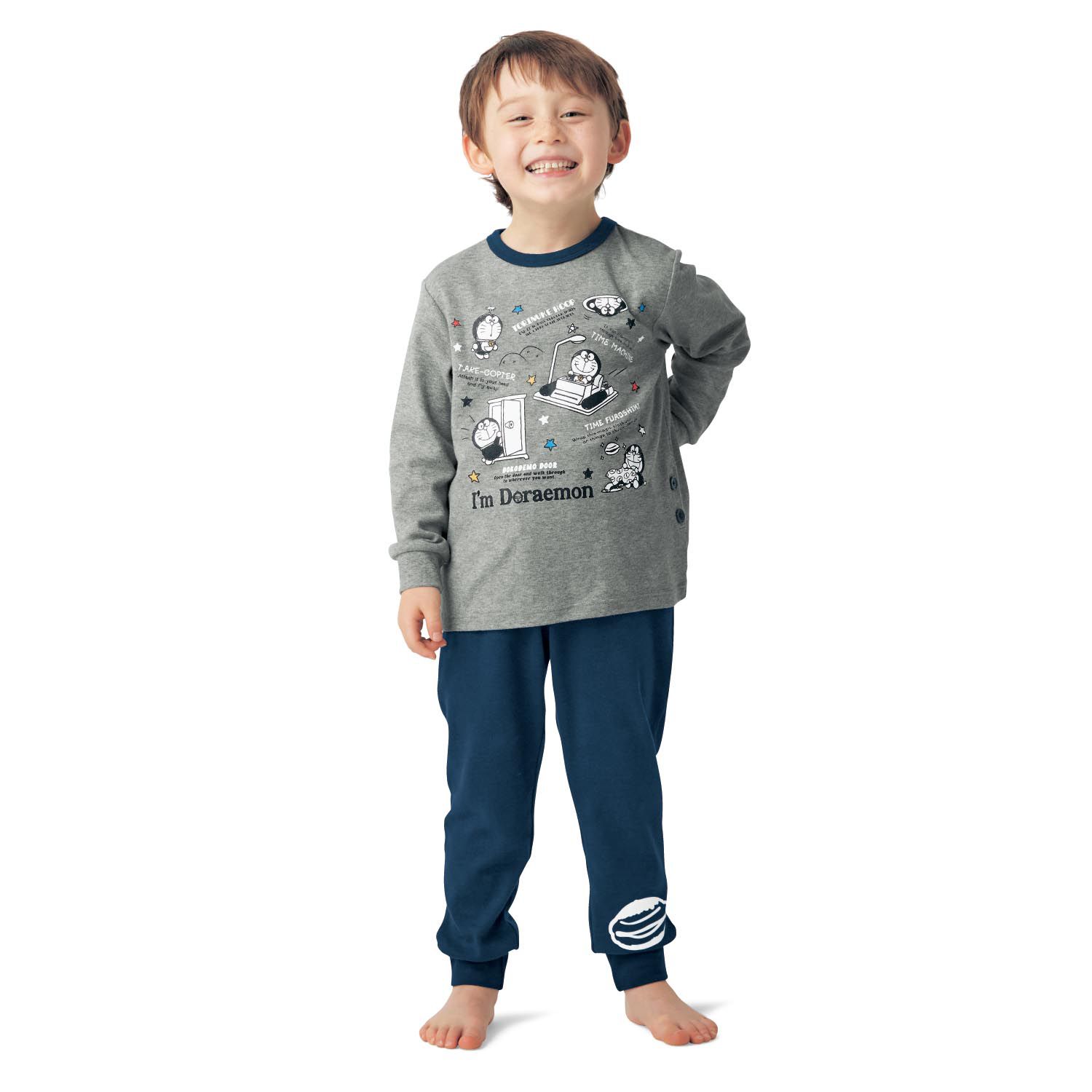 日本千趣會 - 哆啦A夢純棉長袖家居服/睡衣-百變道具-雜灰X深藍