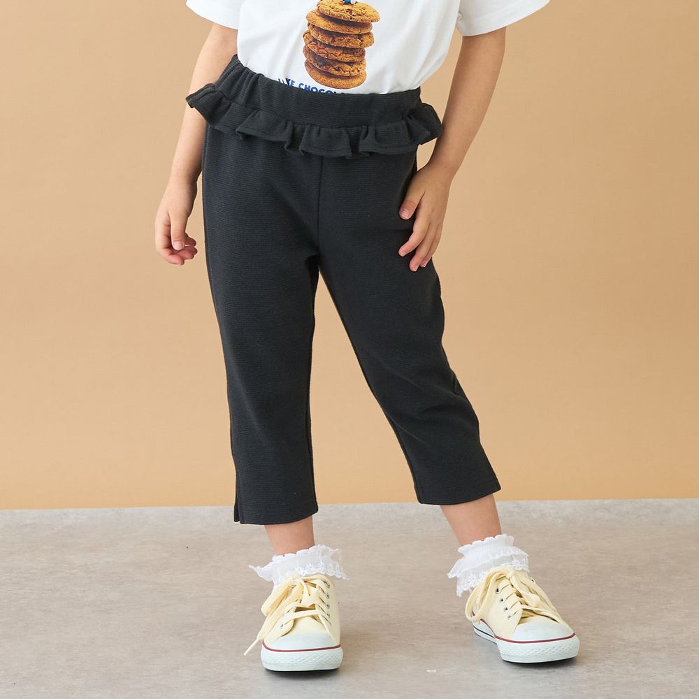 腰間QQ荷葉百搭好動七分褲-黑