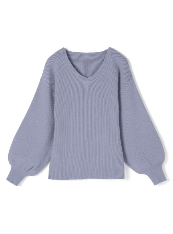 日本 GRL - 修身V領澎袖針織上衣-清新綠 (F)