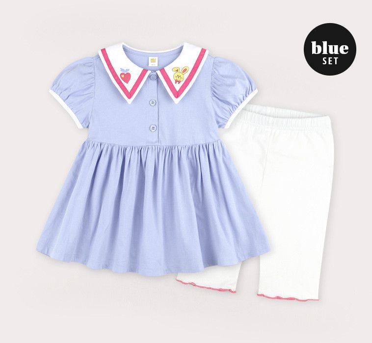 韓國 HEJMINI - BUNNY兔翻領鈕扣套裝-藍紫