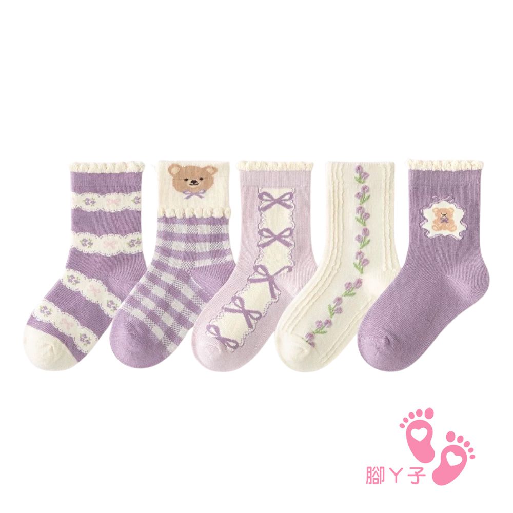 幼/兒童棉質中筒襪 童襪 襪子 棉襪 兒童襪-紫色花園