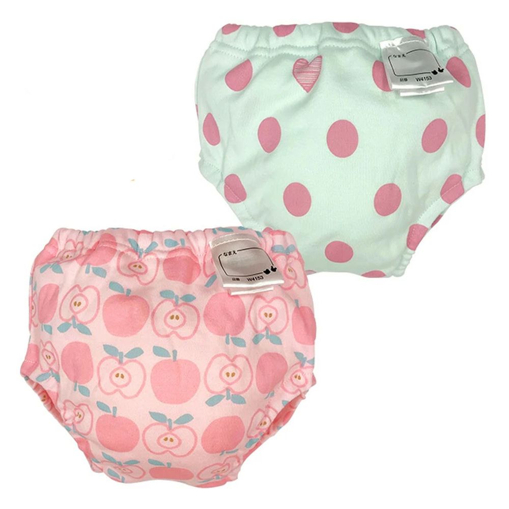 日本 Chuckle Baby - 六層學習褲(兩件組)-蘋果+點點-粉 薄荷-分離式