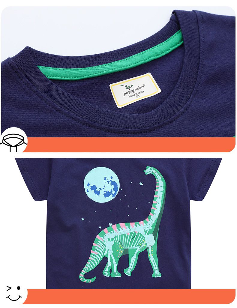 Jumping meters - 夜光圓領短袖上衣-長頸龍-深藍色