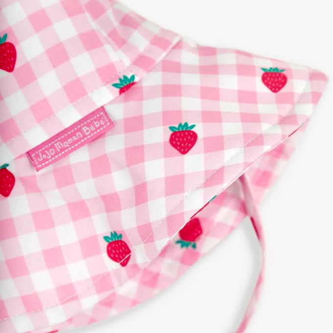 英國 JoJo Maman BeBe - 嬰幼兒/兒童泳裝戲水UPF50+綁帶遮陽帽-草莓甜心