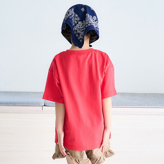 日本 petit main - 100%棉 幽默印花短袖上衣-狗狗＆貓咪-粉紅